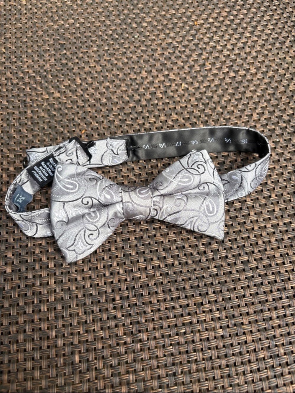 Madison 100% Polyester Silver Paisley Pre-Tied Bow Tie - Men Accessories